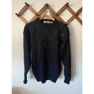 Vintage Dana Scott Floral Sweater Rosette Embroidered Beaded Crew Neck Women’s M